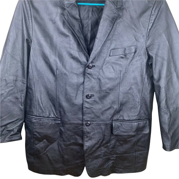 J. Ferrar Men’s black genuine Blazer Leather Jacket Coat  Size L super soft - Picture 3 of 9